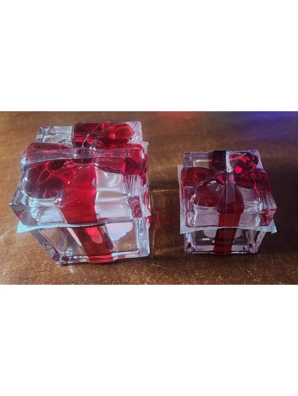 Sleigh Bell Bistro Red Ribbon Glass Tray and Gift Box Set